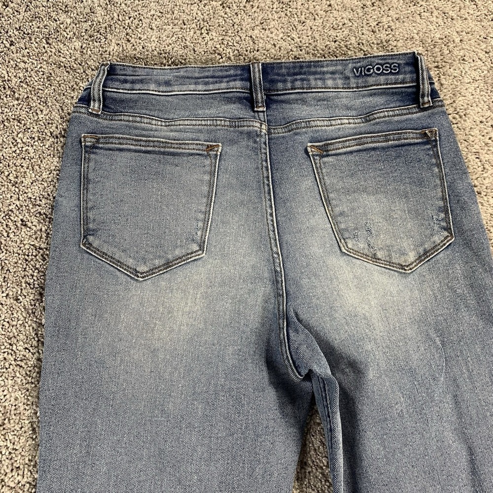 Vigoss Stevie Crop Straight Leg Jeans Womens 30 Blue Denim Distressed Button Fly - Picture 6 of 12